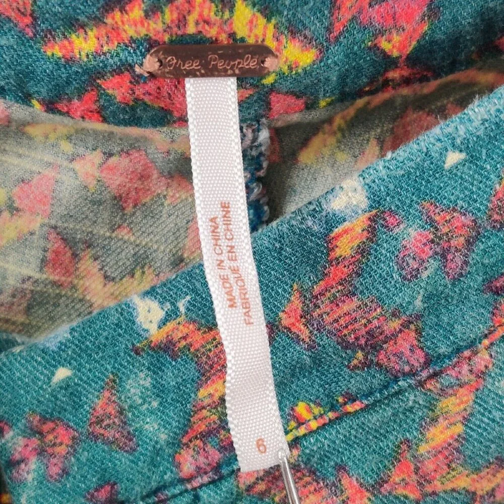 FREE PEOPLE Shorts Size 6 Western Aztec Lightweight Blue Orange Linen Spandex
